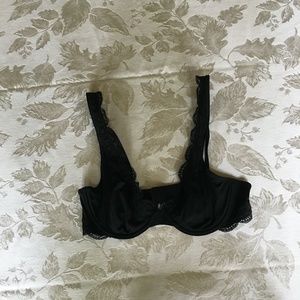 Black, lace, unlined, plunge bra 32c